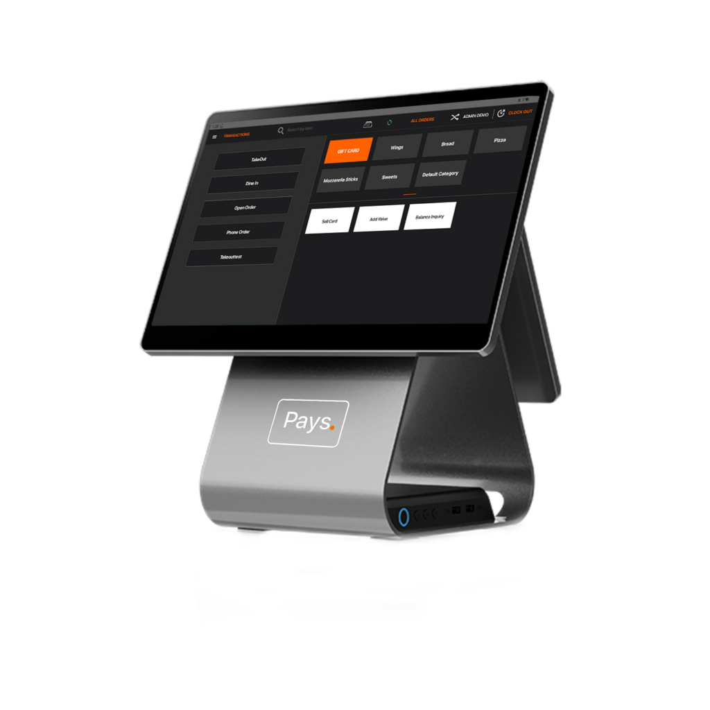 Close-up of an all-in-one POS system interface, showcasing easy payment options and modern technology