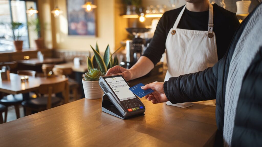 Barista using Best POS for Small Restaurant to take an order with a seamless, customer-friendly interface.