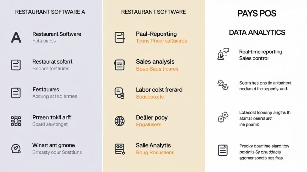 Comparison of restaurant data analytics software features, showcasing the benefits of Pays POS in tracking sales and customer behavior.