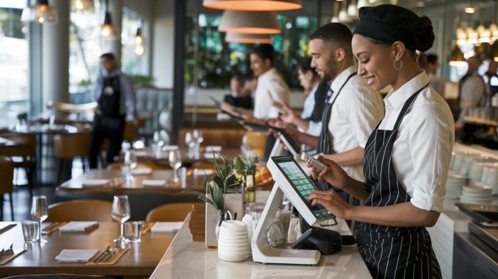 Restaurant staff efficiently using one of the Top POS Systems for Restaurants for orders.