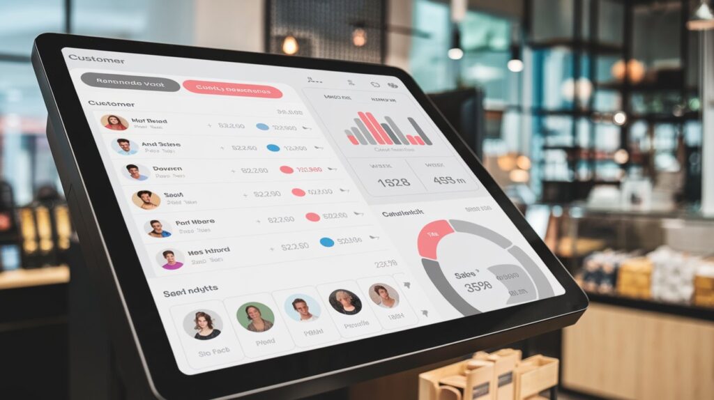 Features of a POS system for retail stores showing customer loyalty and sales insights