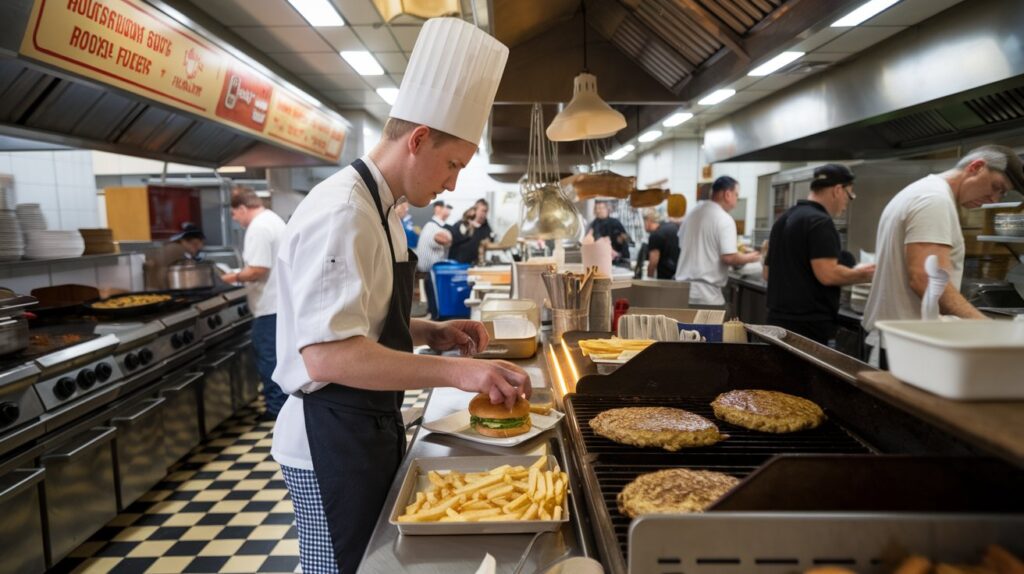 Chef creating delicious meals for customers in a diner kitchen