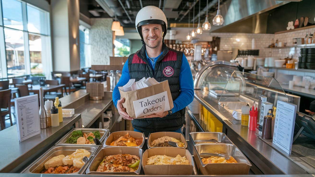 A delivery driver ready to pick up and deliver takeout orders from a restaurant, showing the importance of reliable food delivery