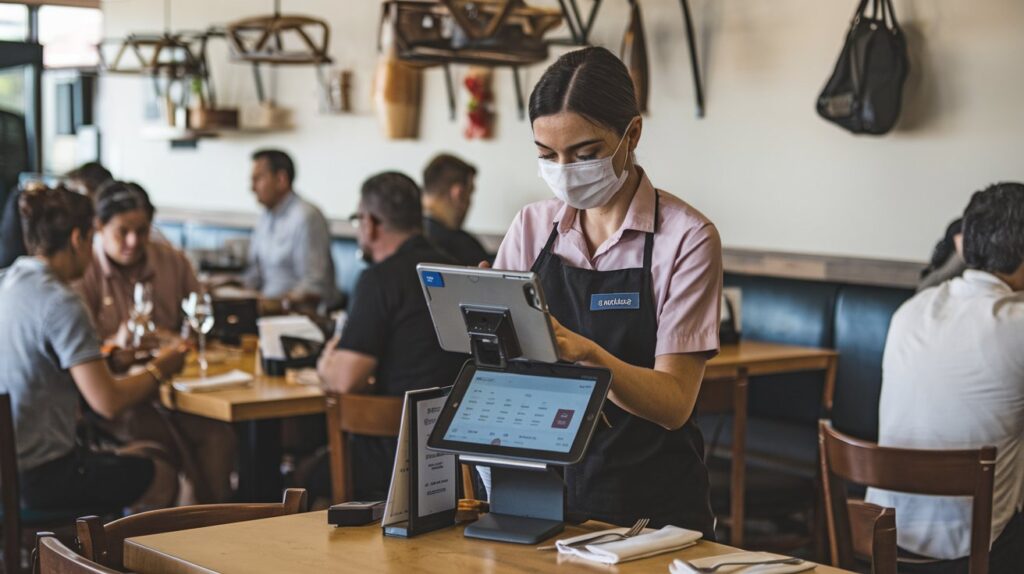 Restaurant staff utilizing a mobile POS system to streamline order processing and enhance customer experience