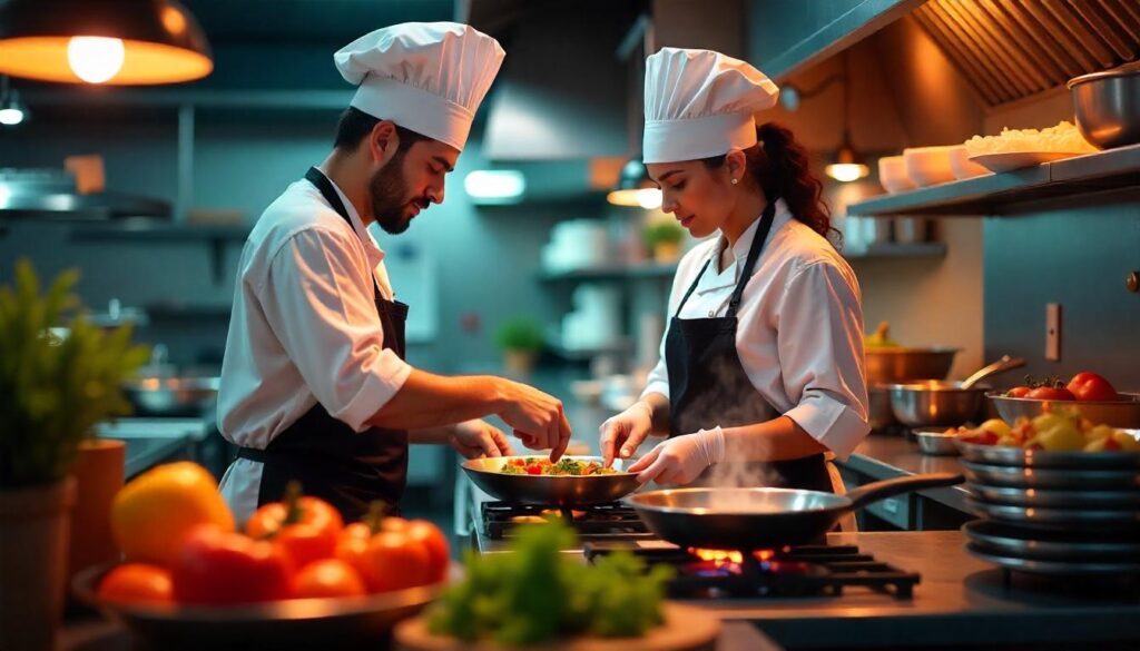 Kitchen staff monitoring orders on a Kitchen Display System as part of the Restaurant POS System for seamless order management.