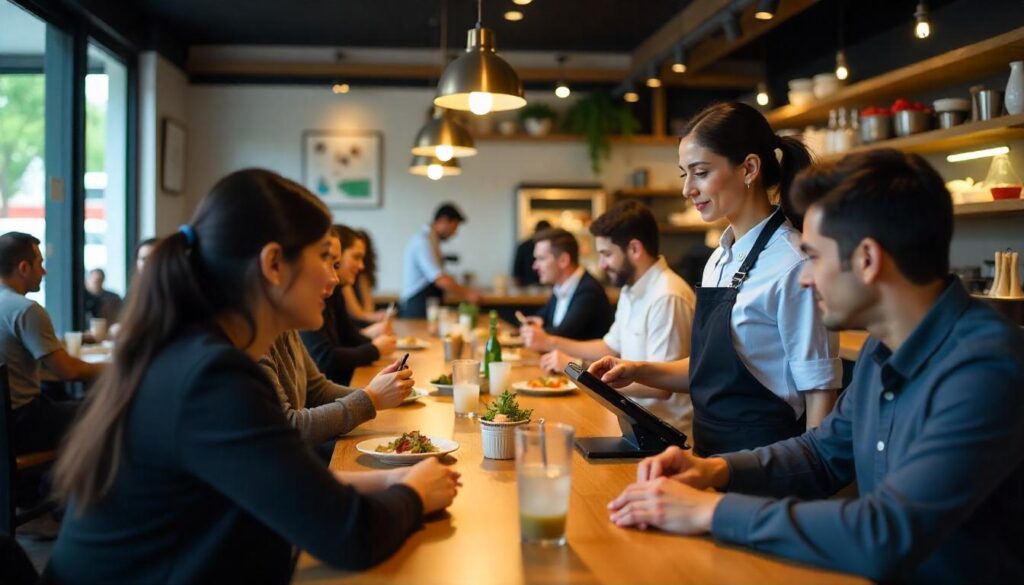 A modern POS system improves efficiency in a busy restaurant by Online ordering wait times.