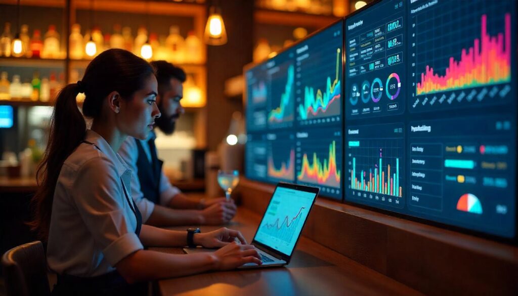 Dashboard of restaurant analytics software displaying key metrics like sales trends and inventory levels for effective management.