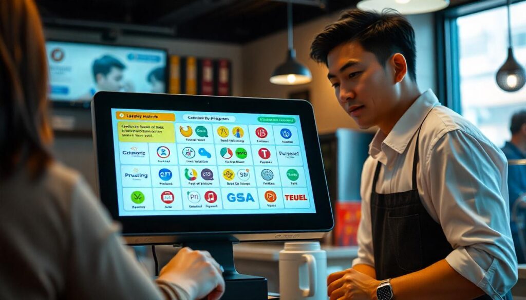 A restaurant loyalty program shown on a POS screen, offering points and discounts for repeat customers.