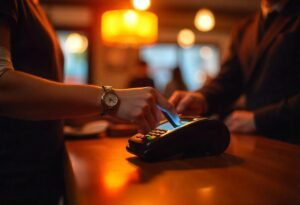 Customer completing a contactless payment with Pays POS, ensuring a seamless checkout experience for enhanced customer satisfaction