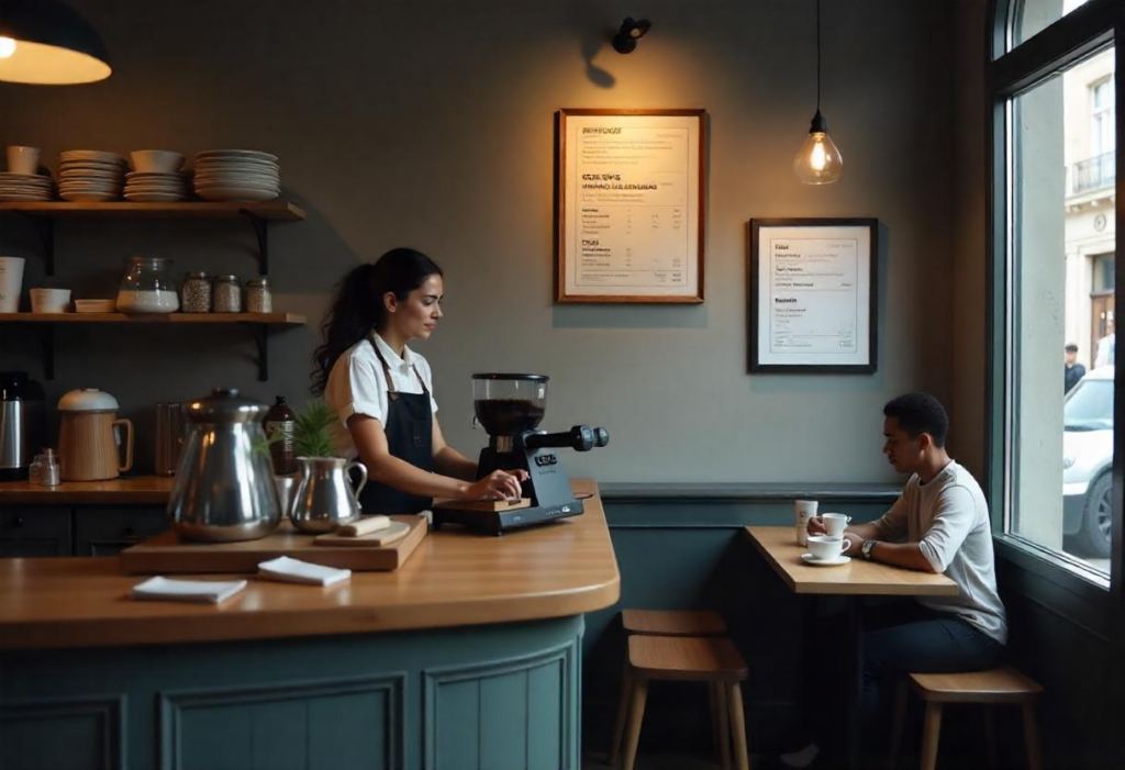 A café with minimal hardware POS setup showcasing affordability and subscription pricing for cost-effective scaling