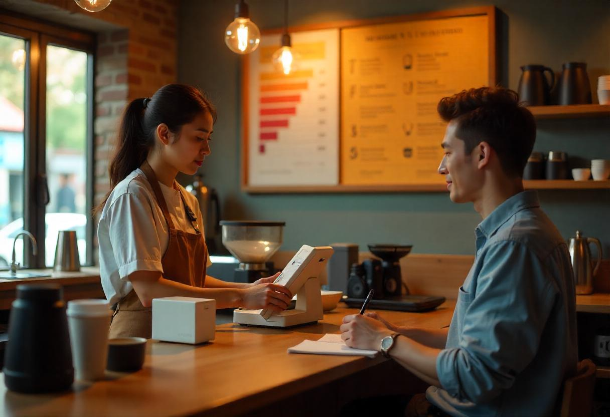 A restaurant kitchen with chefs preparing orders received directly from a cloud-based POS system's digital screen