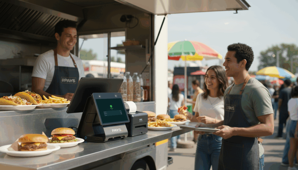 Restaurant owner using PAYS POS terminal during lunch rush