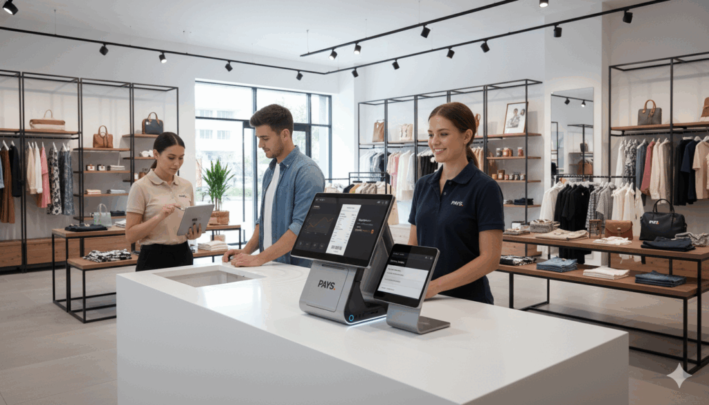 A retail shop owner using PAYS Point of sale system for seamless transactions