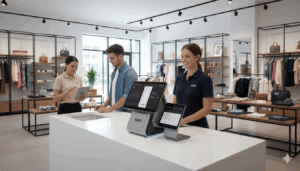 A retail shop owner using PAYS Point of sale system for seamless transactions