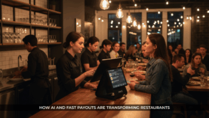 An restaurant employee taking order through pays pos device