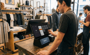 a retail owner using pays system to manage his retail store
